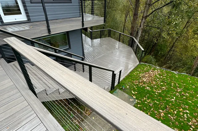 Detail of Blakeslee 1,750 sq ft multi-level deck
