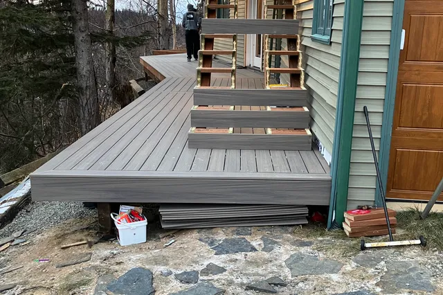 Detail of Blakeslee 1,750 sq ft multi-level deck