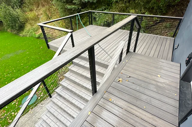 Detail of Blakeslee 1,750 sq ft multi-level deck