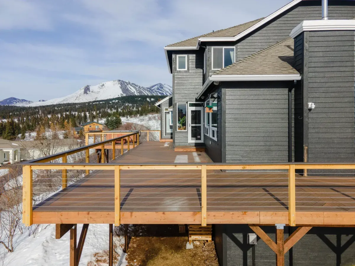 Hillside deck with mountain view